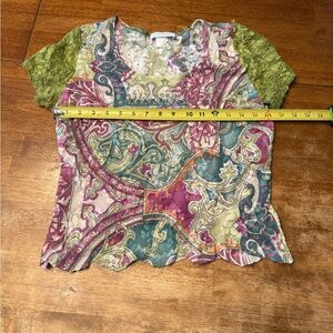 Vtg Boho Hanky Panky LTD Top Made in USA Paisley Print and Green Lace  Sleeves